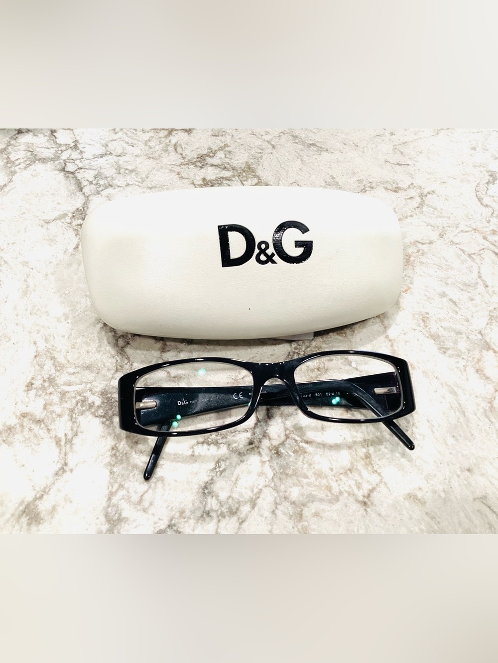 D&G Black Rectangular Eyeglasses with White Logo Case